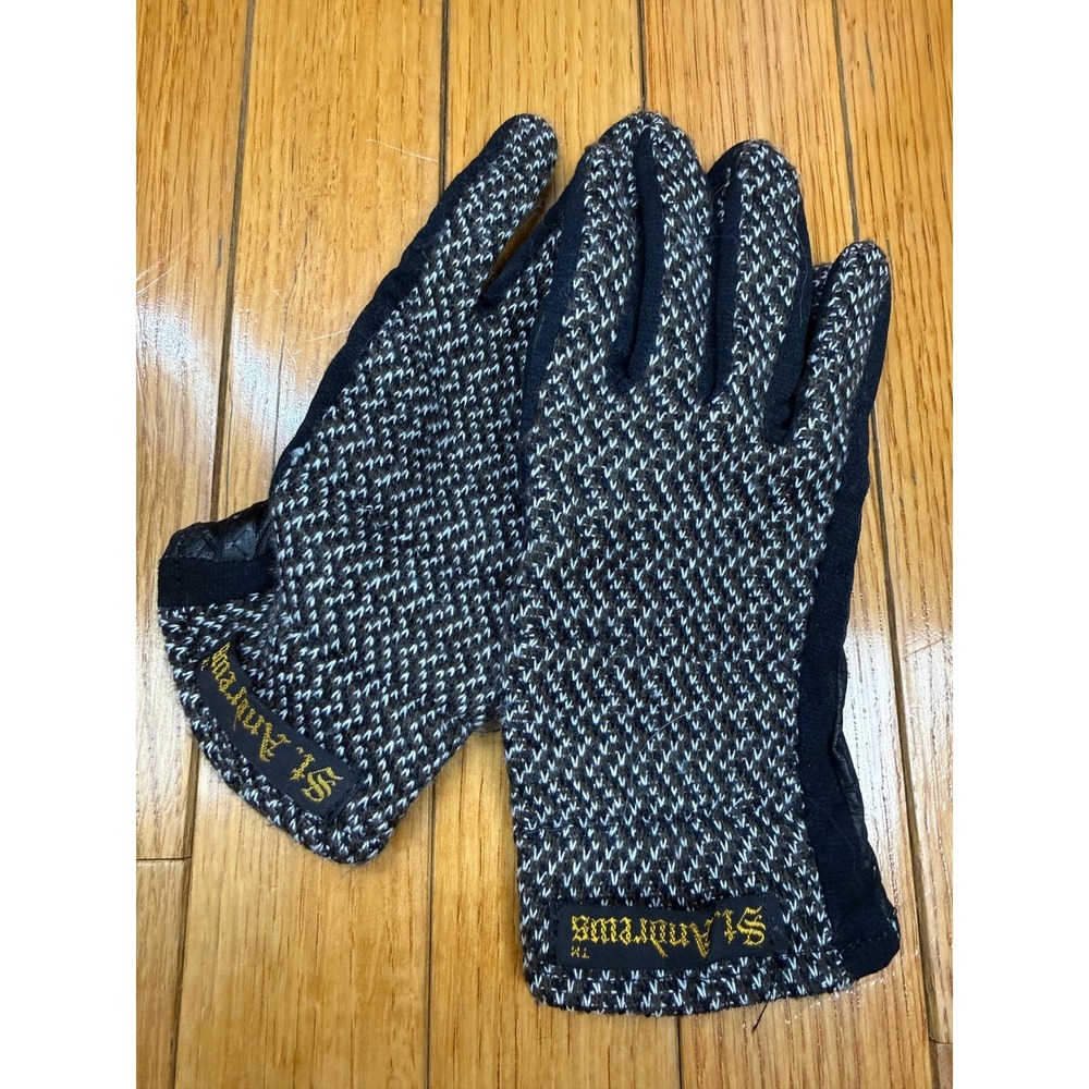 St Andrews Womens Gloves Black Gray Cabretta Leather Knit Salt Pepper Small
